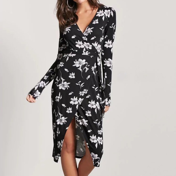 Forever 21 Dresses & Skirts - Forever 21 High-Low Black Floral Wrap Dress